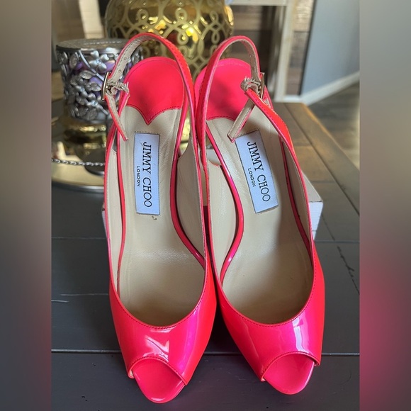 Jimmy Choo Vibrant Pink Slingback Heels Size 36.5 - Picture 2 of 9